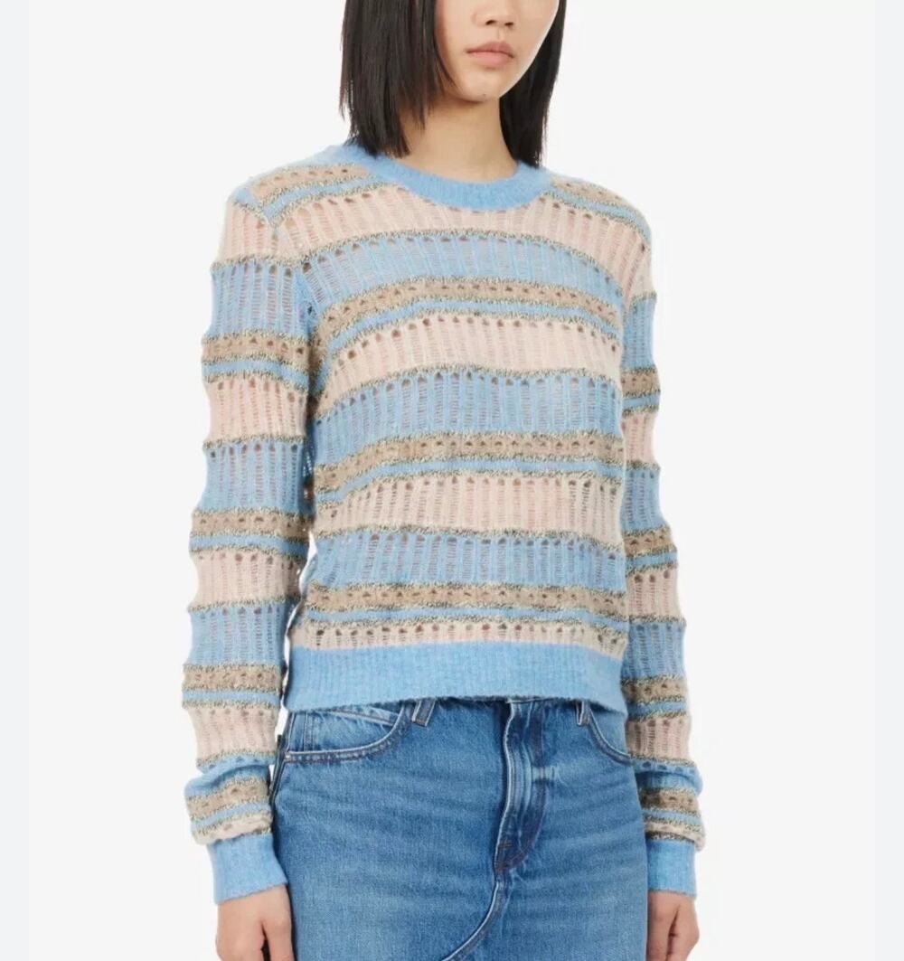 Frame Striped Open Stitch Sweater Light Blue Multi Alpaca Wool Size Medium